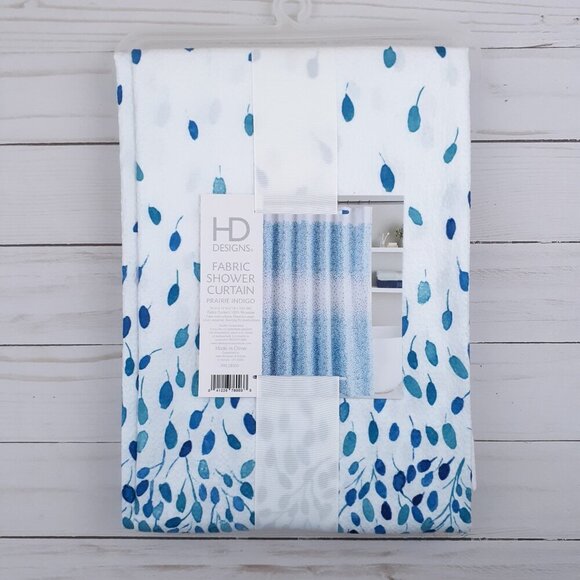 HD Designs Fabric Shower Curtain Prarie Indigo 70x72 Blue Leaf - Picture 3 of 3